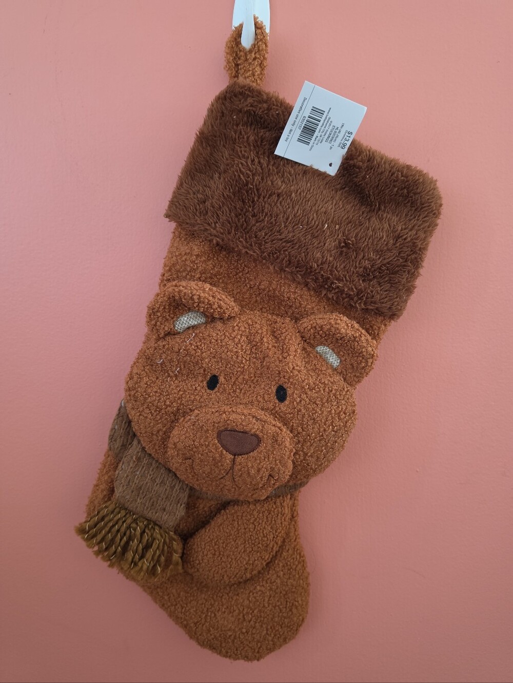 NWT 3D Brown Plush Teddy Bear 19" Christmas Stocking Hobby Lobby